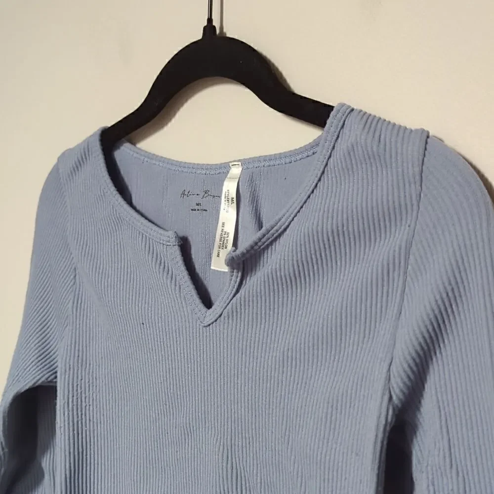 Active Basic Blue Ribbed Cropped Long Sleeve - Picture 2 of 5